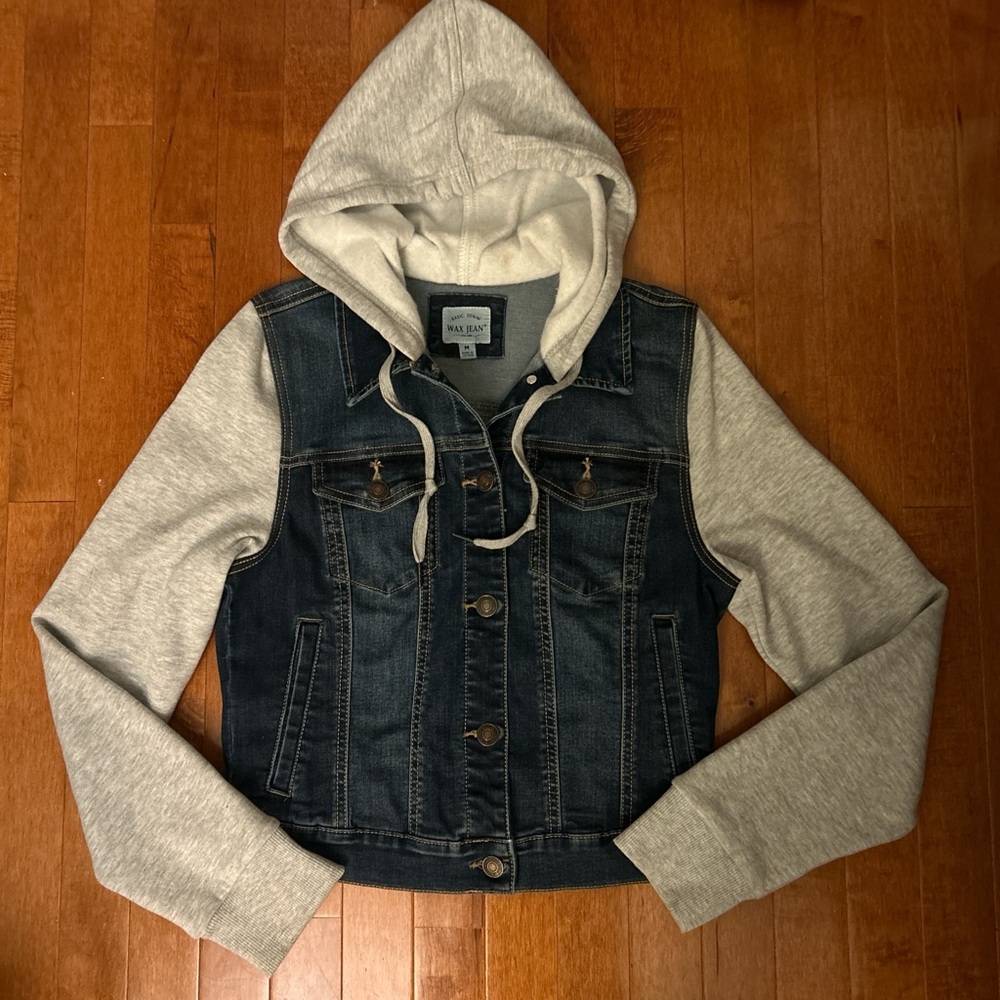 Wax Jean Basic Denim Vest with Gray and Cream Accents